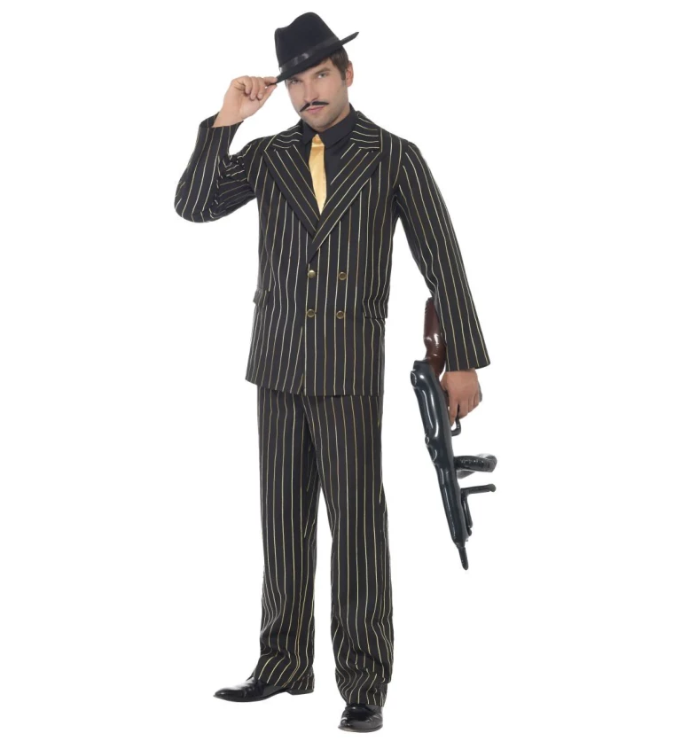 Kostým pro muže - Gangster černý se zlatým pruhem