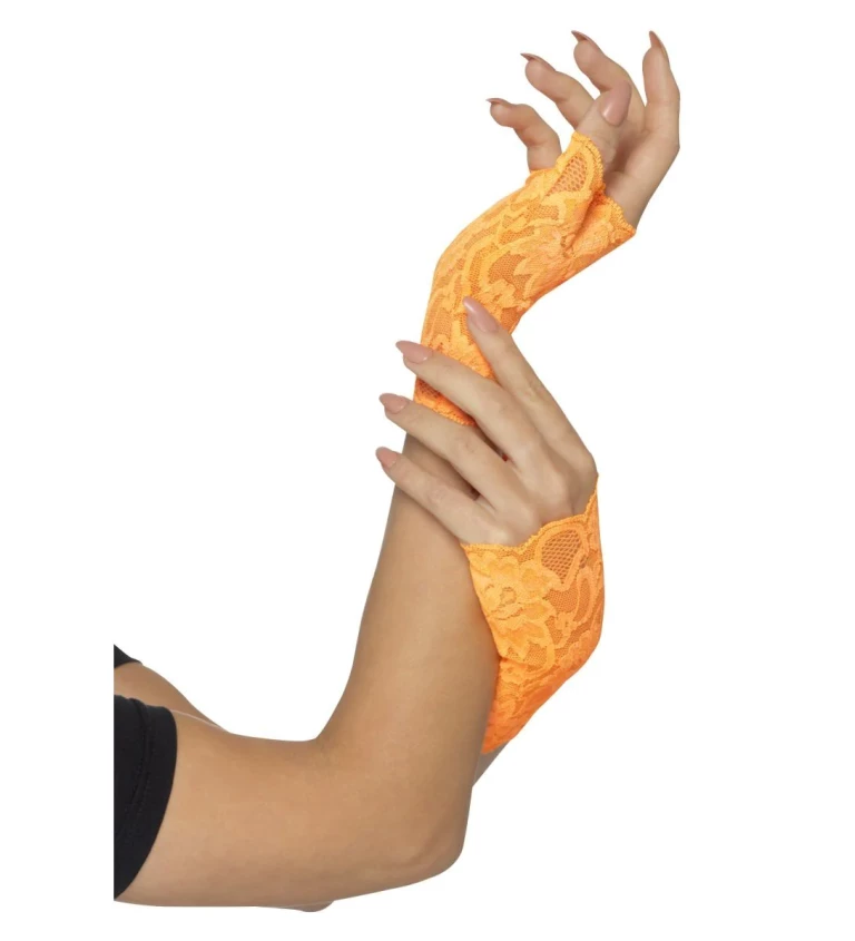 Krajkové neonově oranžové rukavičky