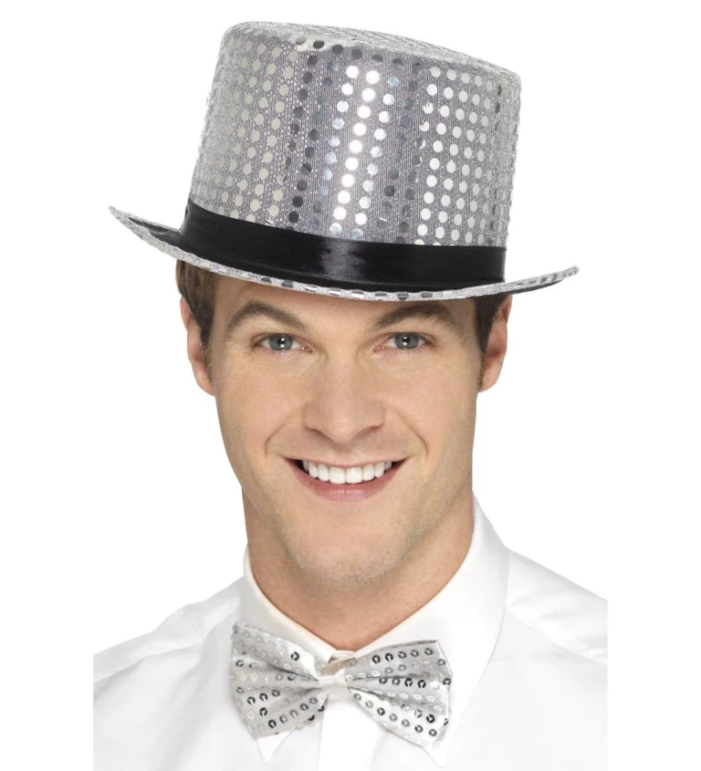 Glitter klobouk stříbrný