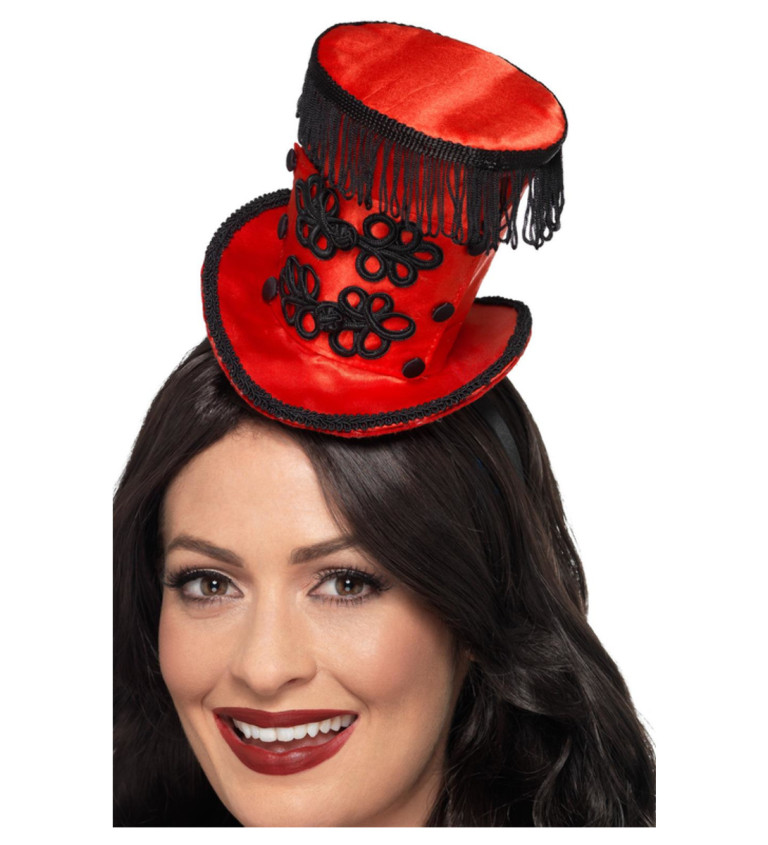 Mini klobouček na čelence červeno-černý