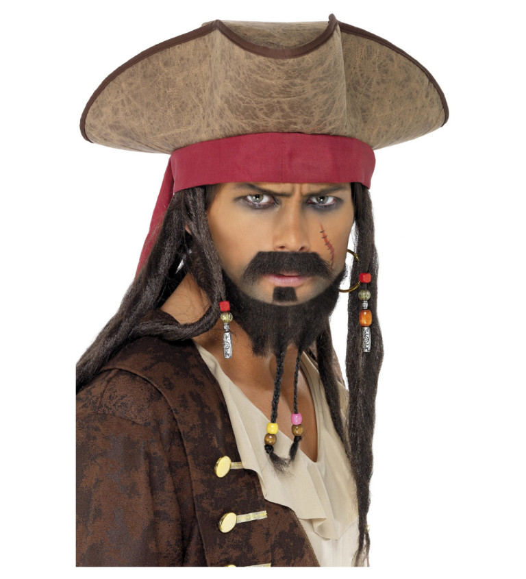 Pirátský klobouk - trojhranný s dredy