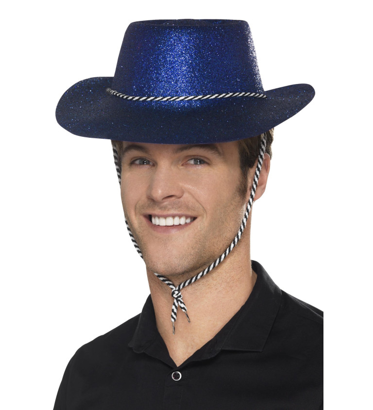 Kovbojský glitter klobouk modrý