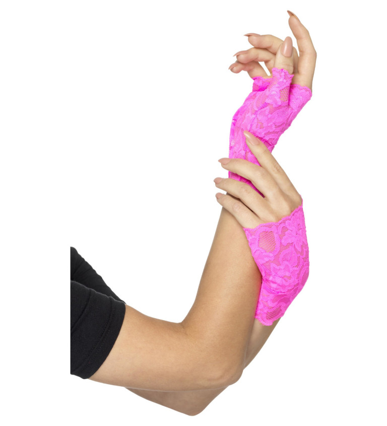 Krajkové neonově růžové rukavičky