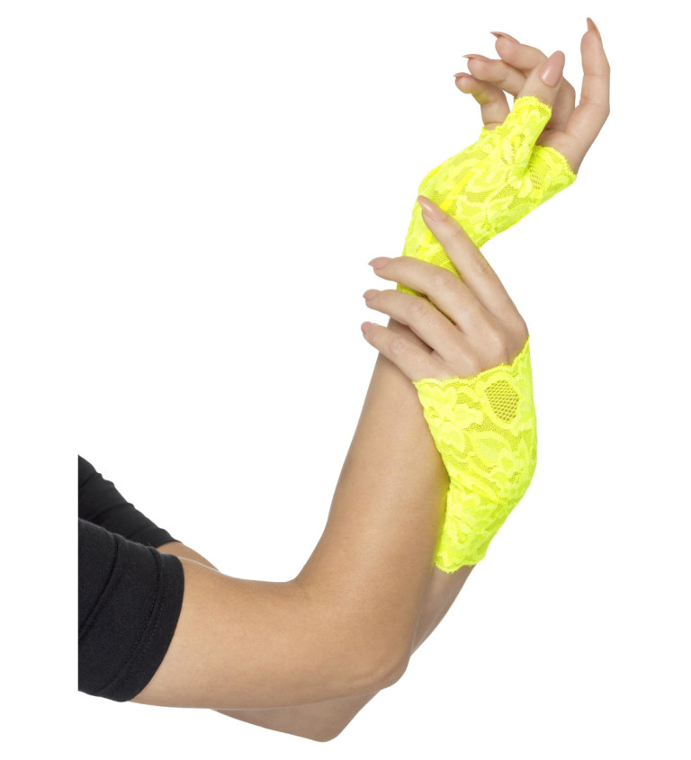 Krajkové neonově žluté rukavičky