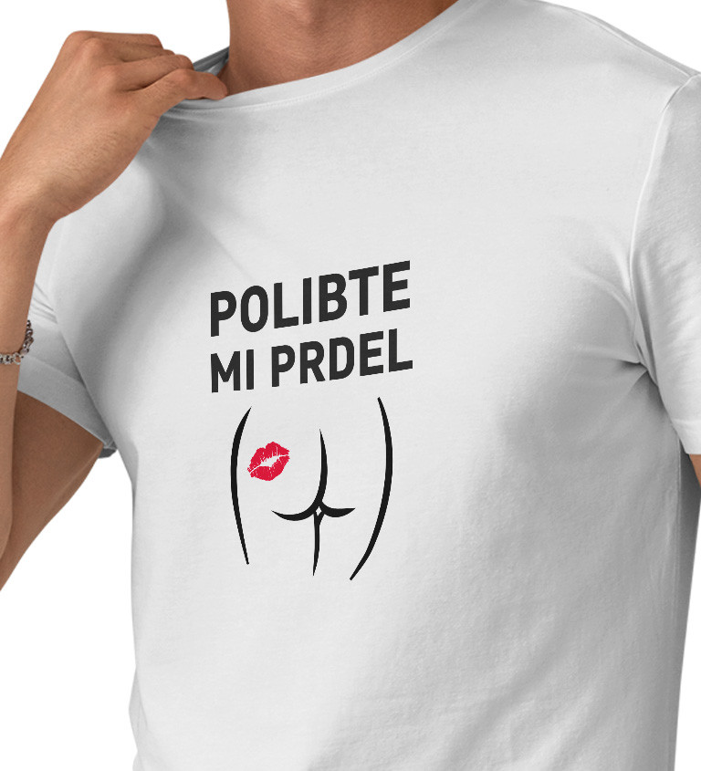 Pánské triko bílé - Polibte mi prdel