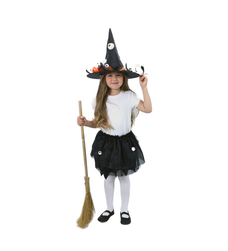 Dětský klobouk a tutu sukně s ozdobami - čarodějka